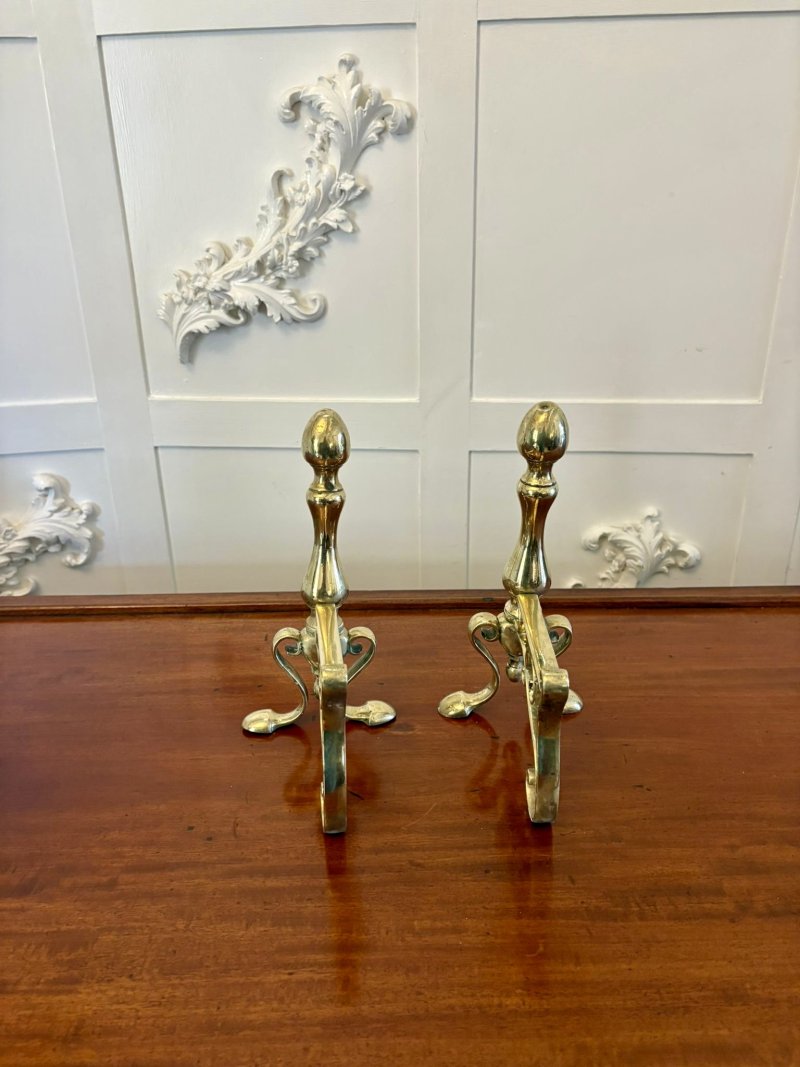 Pair of Antique Victorian Quality Brass Fire Dogs - Image 4